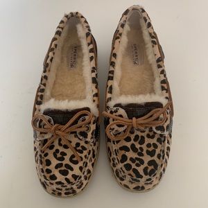 Sperry Angelfish Fleece-lined Leopard Print Top-Sider Size 7